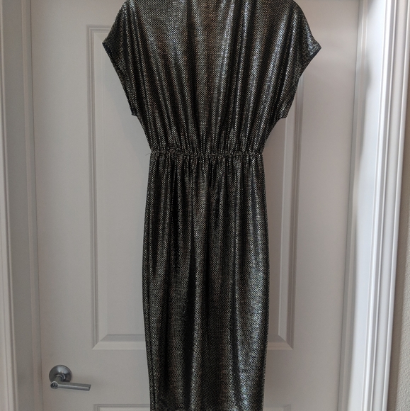 NWT Lush Metallic Midi V-Neck Dress - Picture 3 of 6